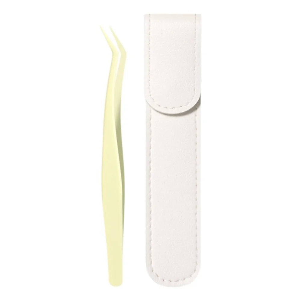 Stainless Steel Eyelash Tweezers Anti-Static + Leather Case