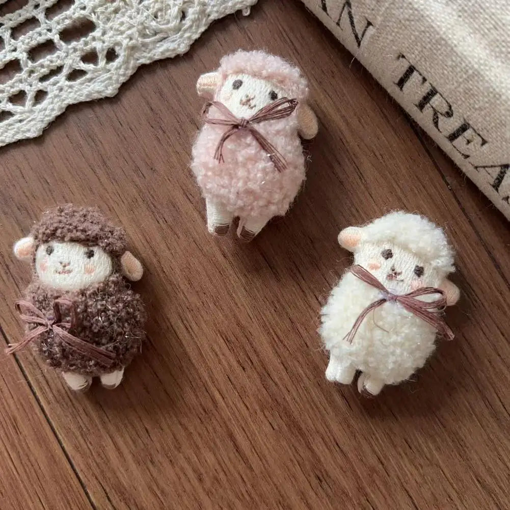 Plush Woolly Lamb Brooch Pin – Fluffy Sheep with Bowknot