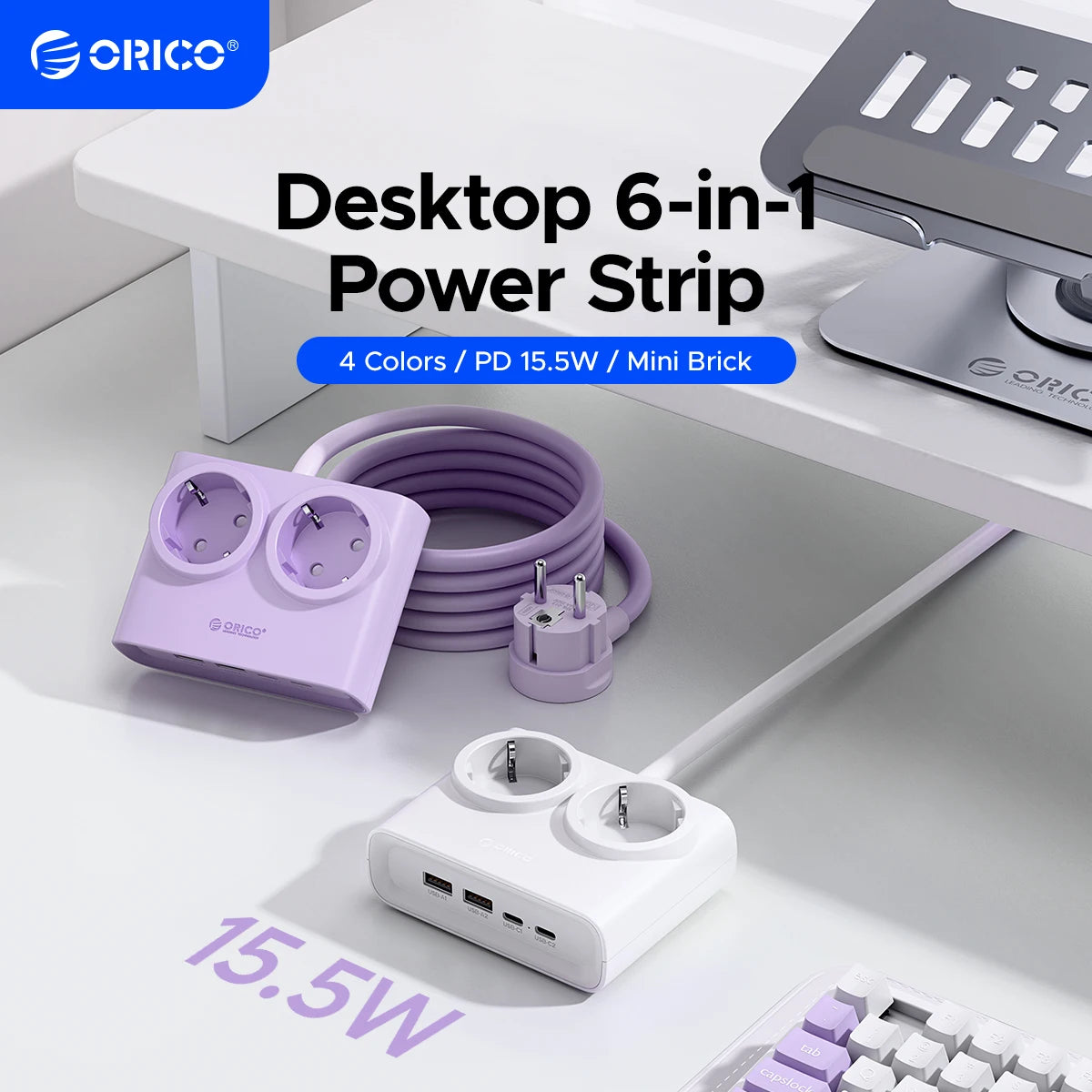 ORICO PD 15W Power Strip 2 USB-C 2 AC 2 USB-A EU Desk Charger Desktop Power Strip PRIMED
