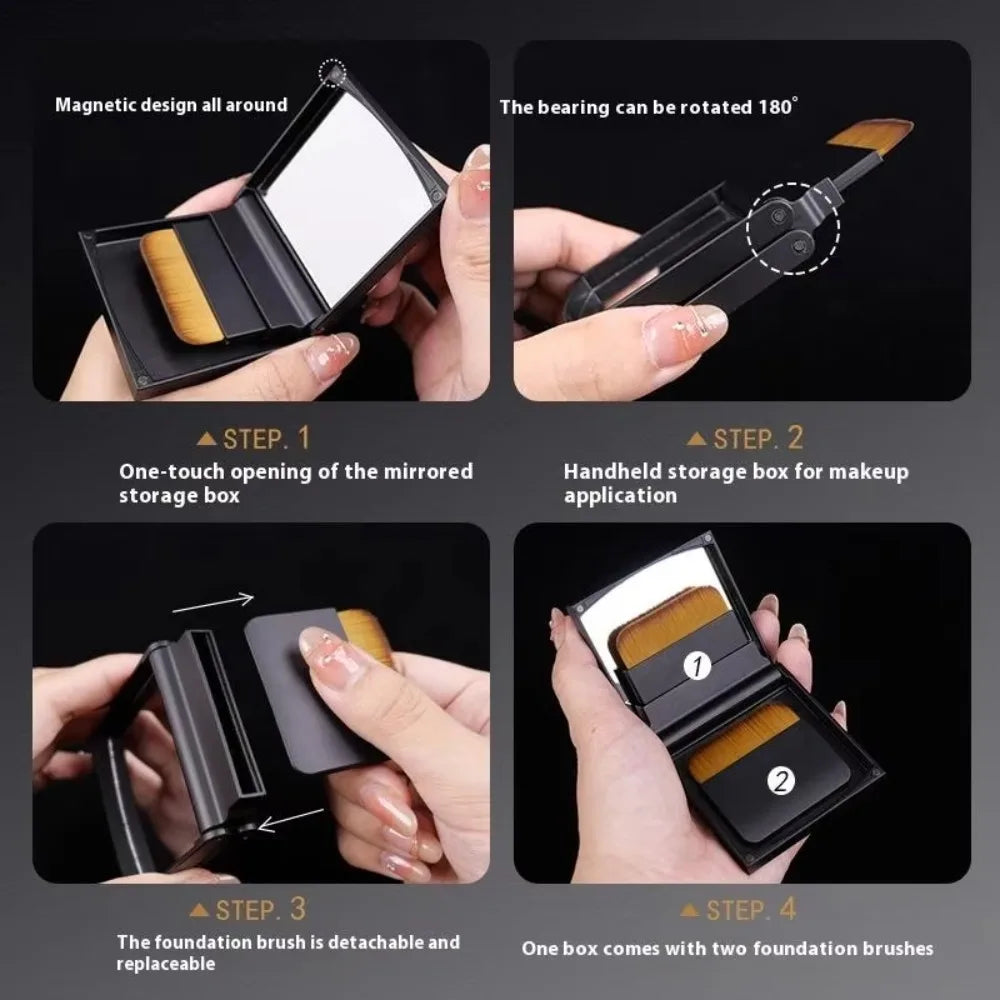 Foldable Compact Foundation Brush with Mirror – Ultra-Thin