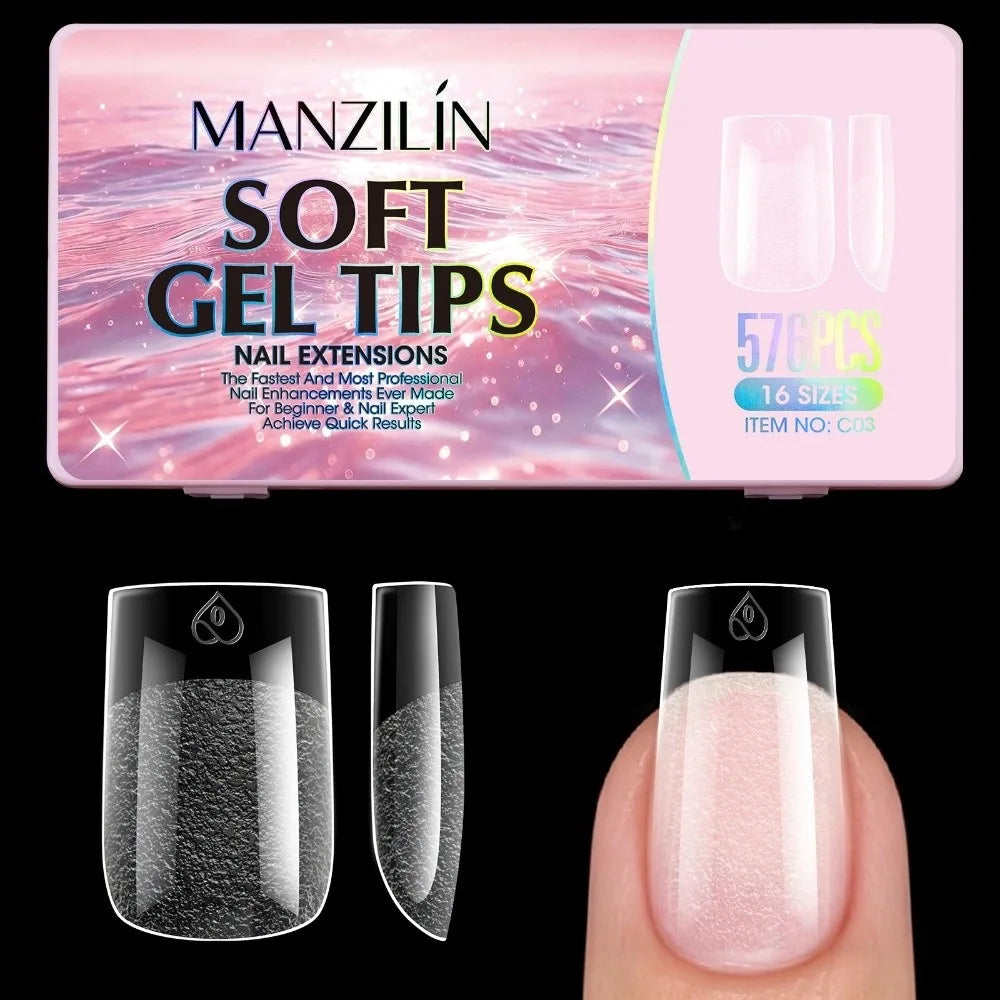 576Pcs Clear Press On Nail Tips | 16 Sizes Full Cover DIY Kit