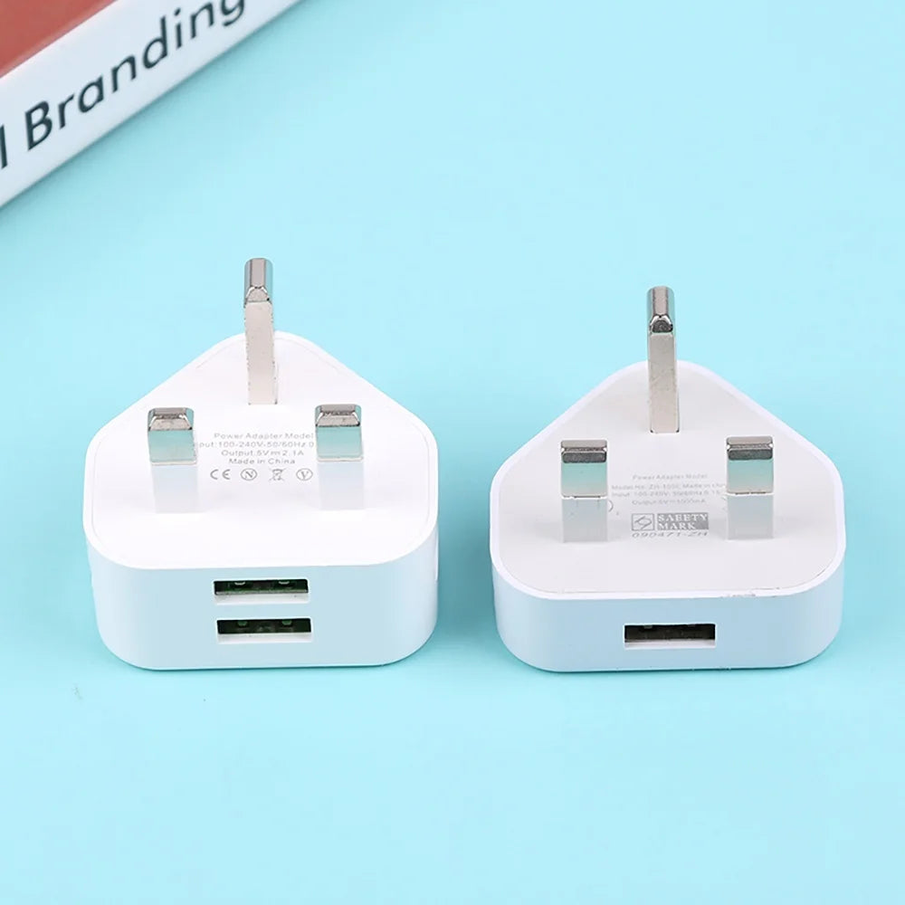UK 3-Pin USB Wall Charger Adapter 1 & 2 Ports | 5V 2.1A USB Wall Charger PRIMED