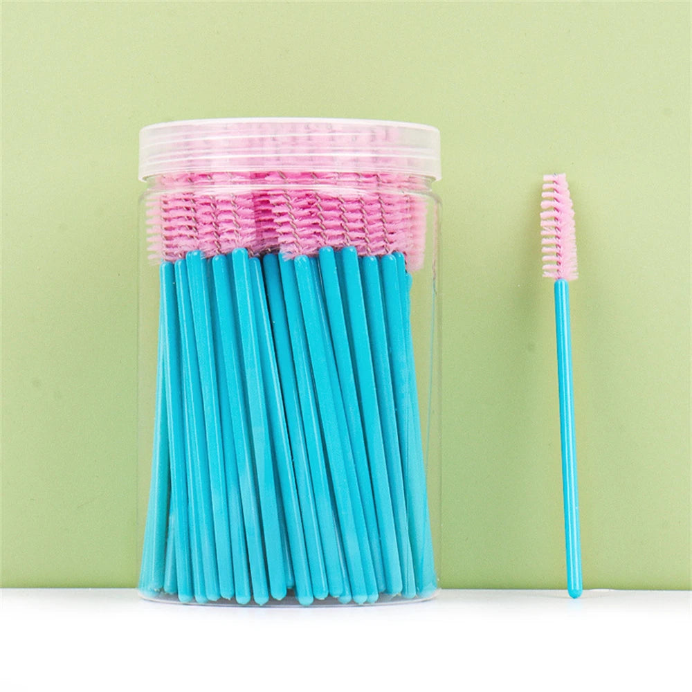 100 Pcs Spoolie Brushes – Eyelash Extension Makeup Tools Spoolie Brush Set PRIMED blue pink