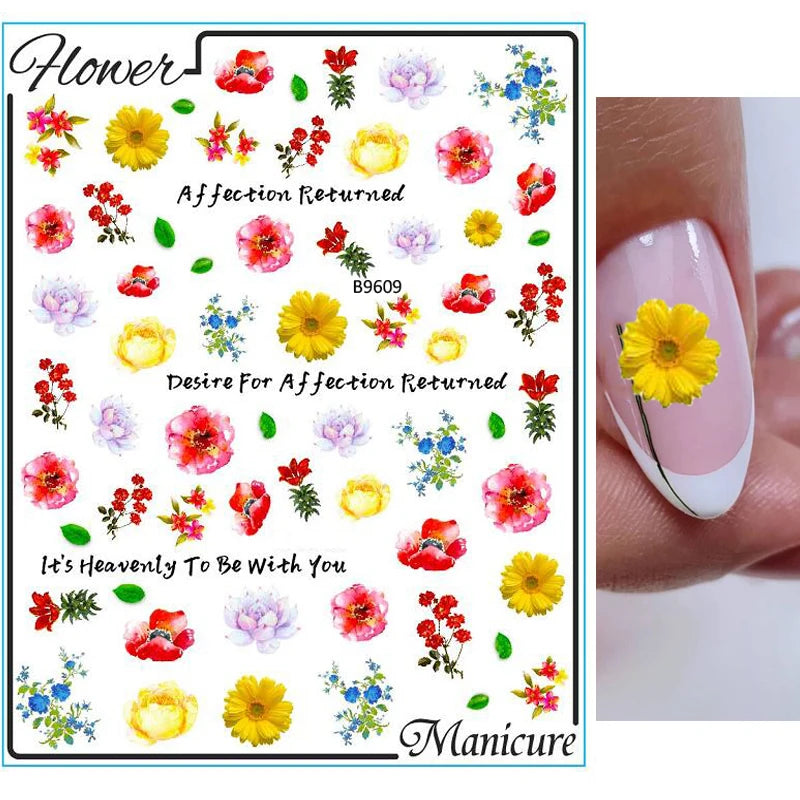 Sunflower Floral 3D Nail Art Water Transfer Decals Stickers
