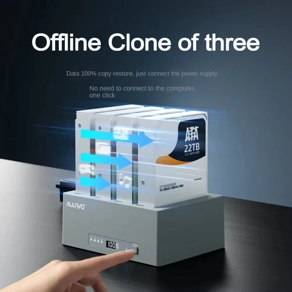 MAIWO 4-Bay HDD Docking Station | 1:3 Offline Clone | 96TB Type-C HDD Docking Station PRIMED