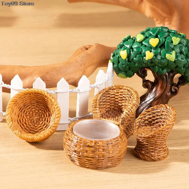 Miniature Bamboo Rattan Hand-Woven Basket & Chair Dollhouse Decor Dollhouse Miniature Decor PRIMED