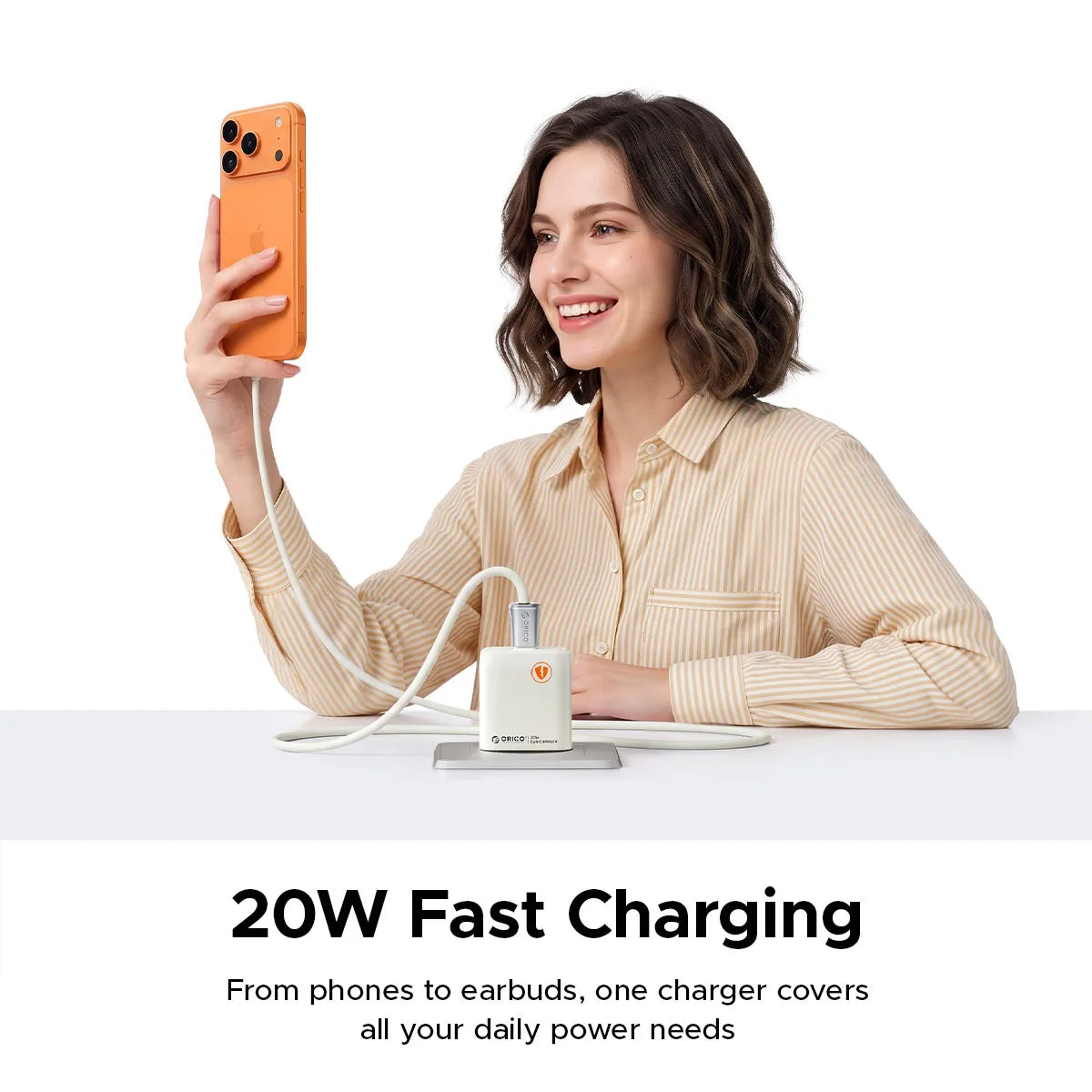 ORICO GaN 20W USB-C PD3.0 QC3.0 Fast Charger for iPhone USB-C Wall Charger PRIMED