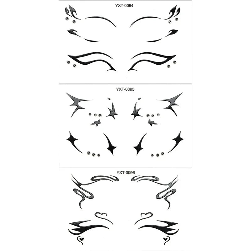Gothic Metallic Eye Corner Temporary Tattoo Stickers | Cosplay Face Tattoo Stickers PRIMED YXT-94-95-96-3Pc