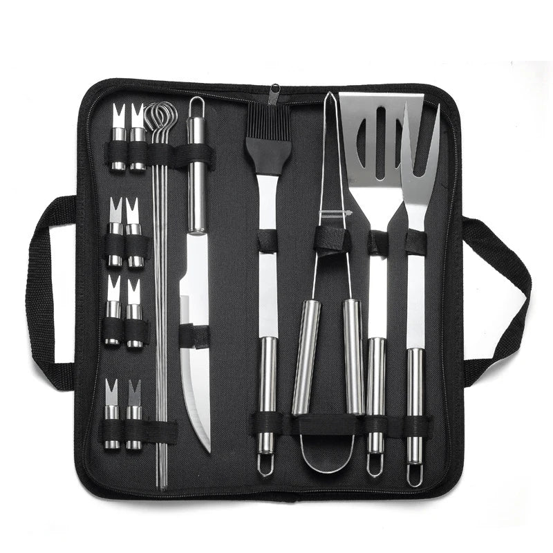 20-Piece Stainless Steel BBQ Grill Tools Set with Canvas Bag BBQ Grill Tools Set PRIMED 18 Pieces