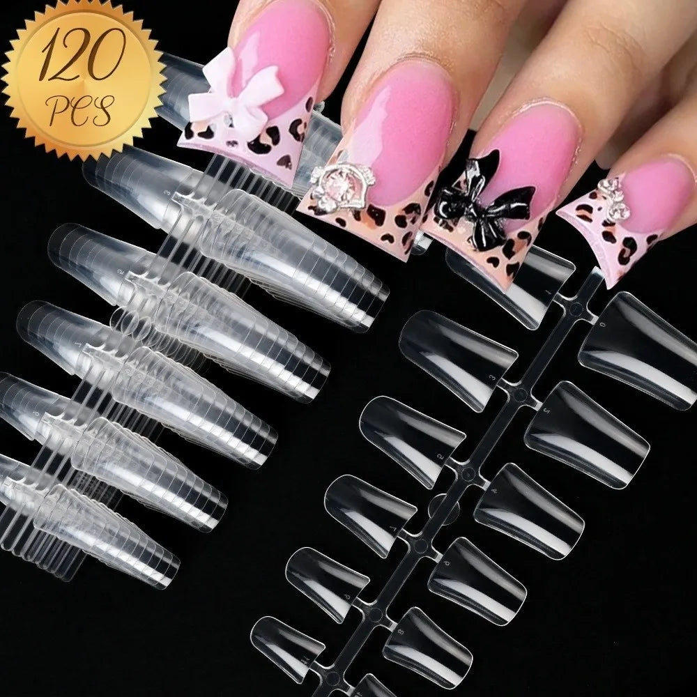 120Pcs Duck Nail Tips – Wide Transparent Press On Nails Y2K Press On Nail Tips PRIMED