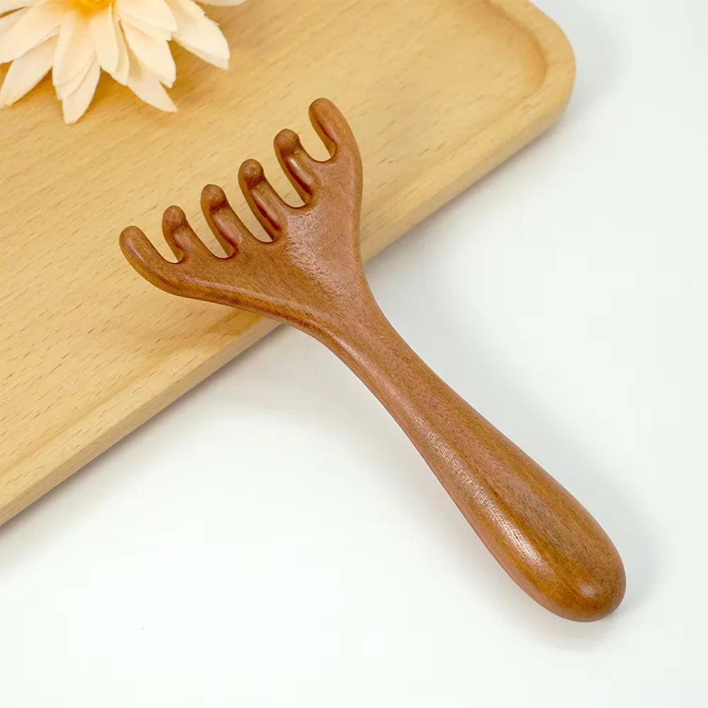 Wooden Six-Claw Gua Sha Massage Comb – Scalp & Body Tool
