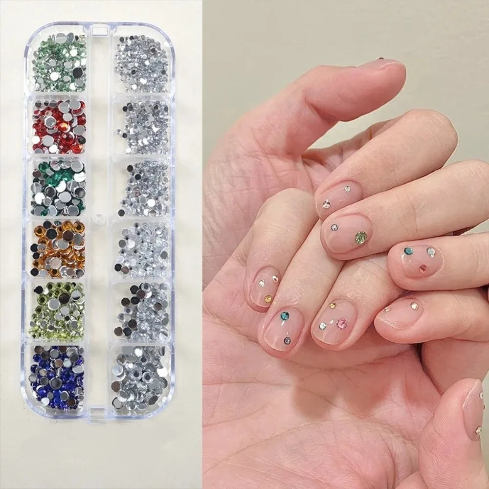 12-Grid Nail Rhinestone Charms – Flatback Crystal Gems Set Nail Art Rhinestones PRIMED 05