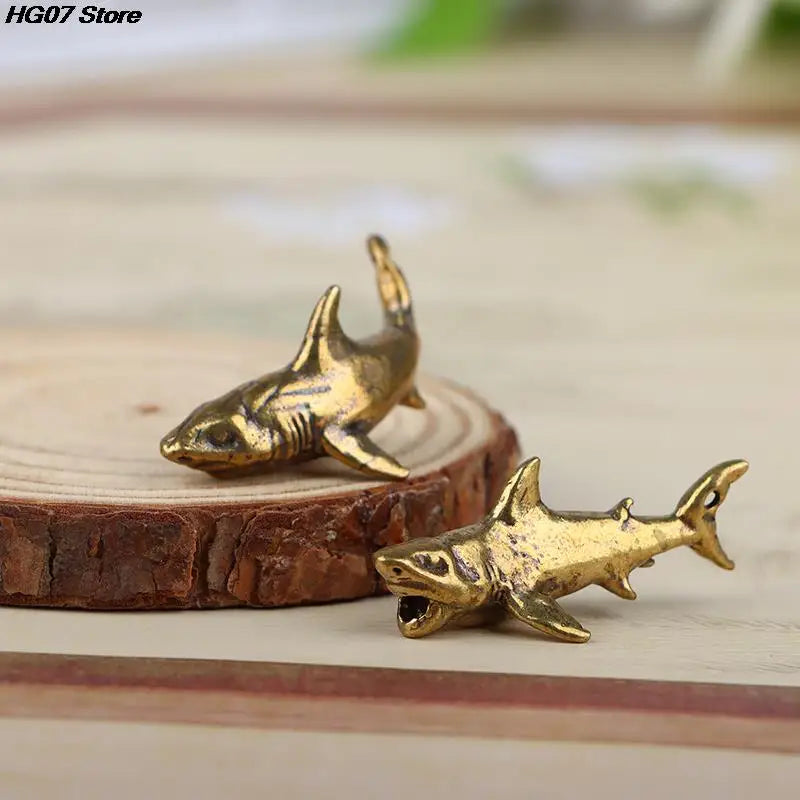 Vintage Brass Shark Figurine – Desktop Ornament & Keychain