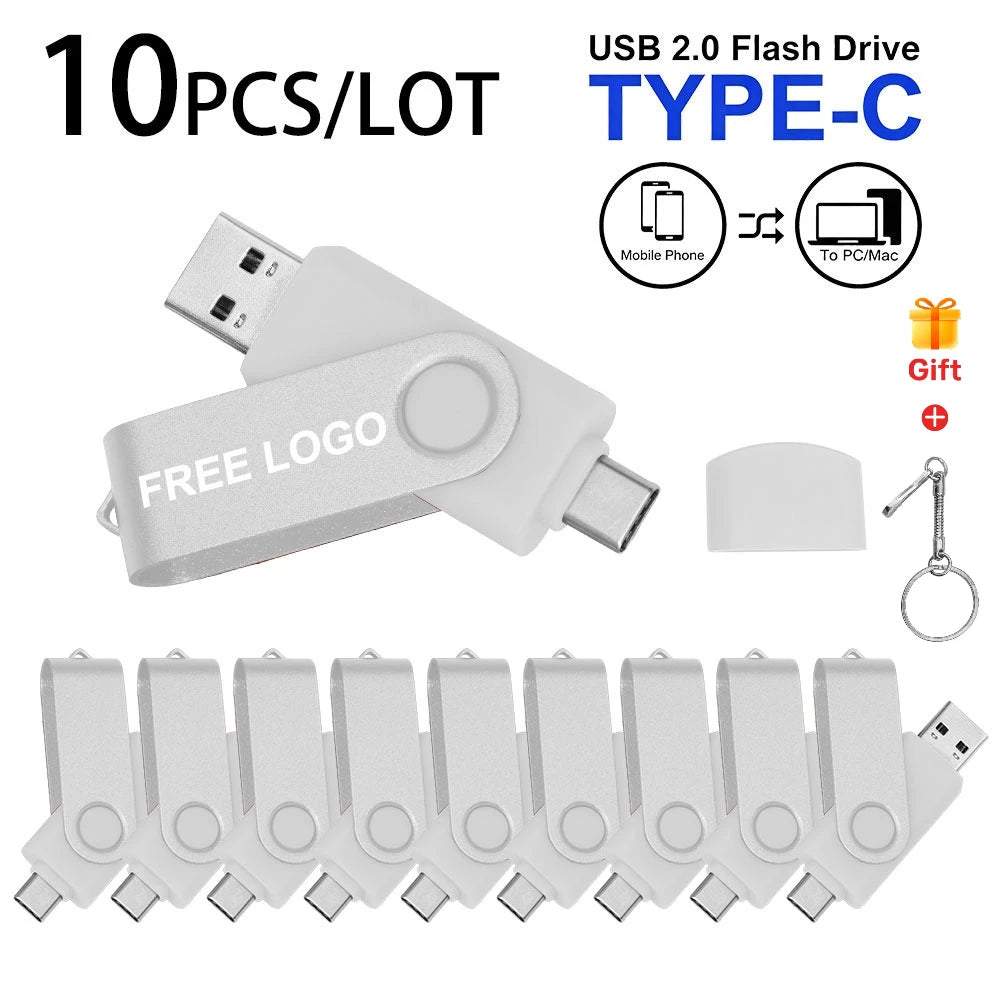 10-Pack 64GB USB-C & USB 2.0 Flash Drives | Custom Logo USB Flash Drive PRIMED 16 GB silver