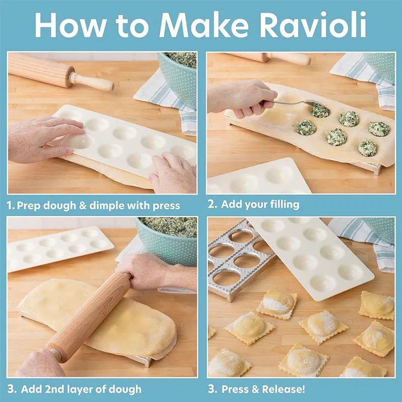 12-Hole Aluminum Ravioli Maker Press – Dumpling Pasta Kit Pasta Maker Mold PRIMED