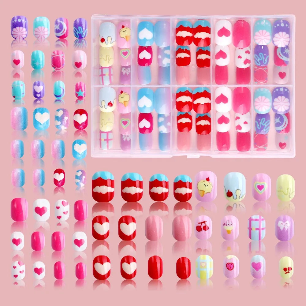 Kawaii Kids Press On Nails – 120pcs Candy Color Fake Nails