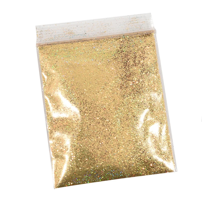 Holographic Nail Glitter Powder 10g – Silver & Gold Laser
