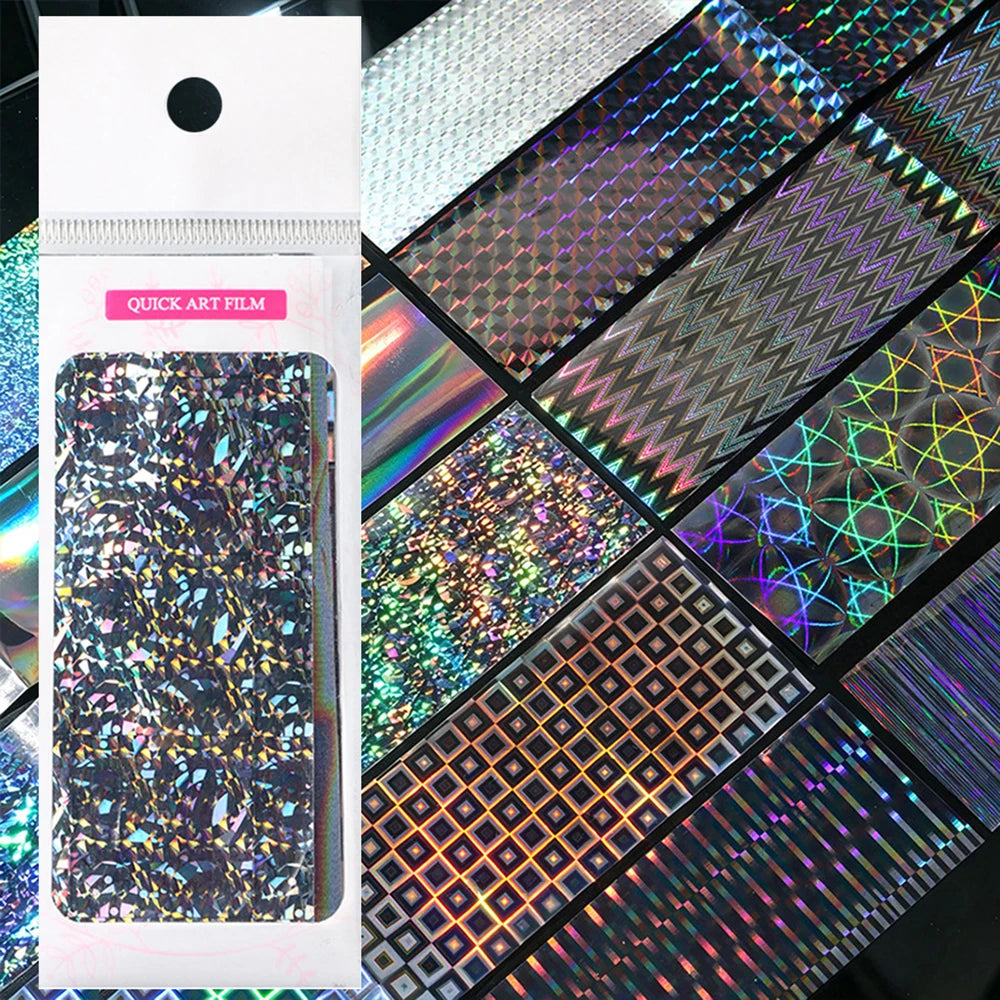 10 Rolls Aurora Laser Nail Transfer Foil – Starry Sky Stickers Nail Art Foil PRIMED 10 Rolls