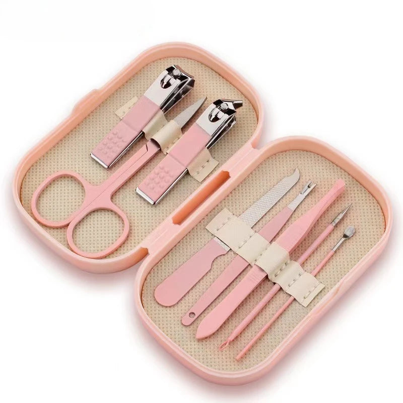 Stainless Steel Nail Clipper Set with Storage | Manicure Kit Nail Clipper Set PRIMED Pink-8pcs Set