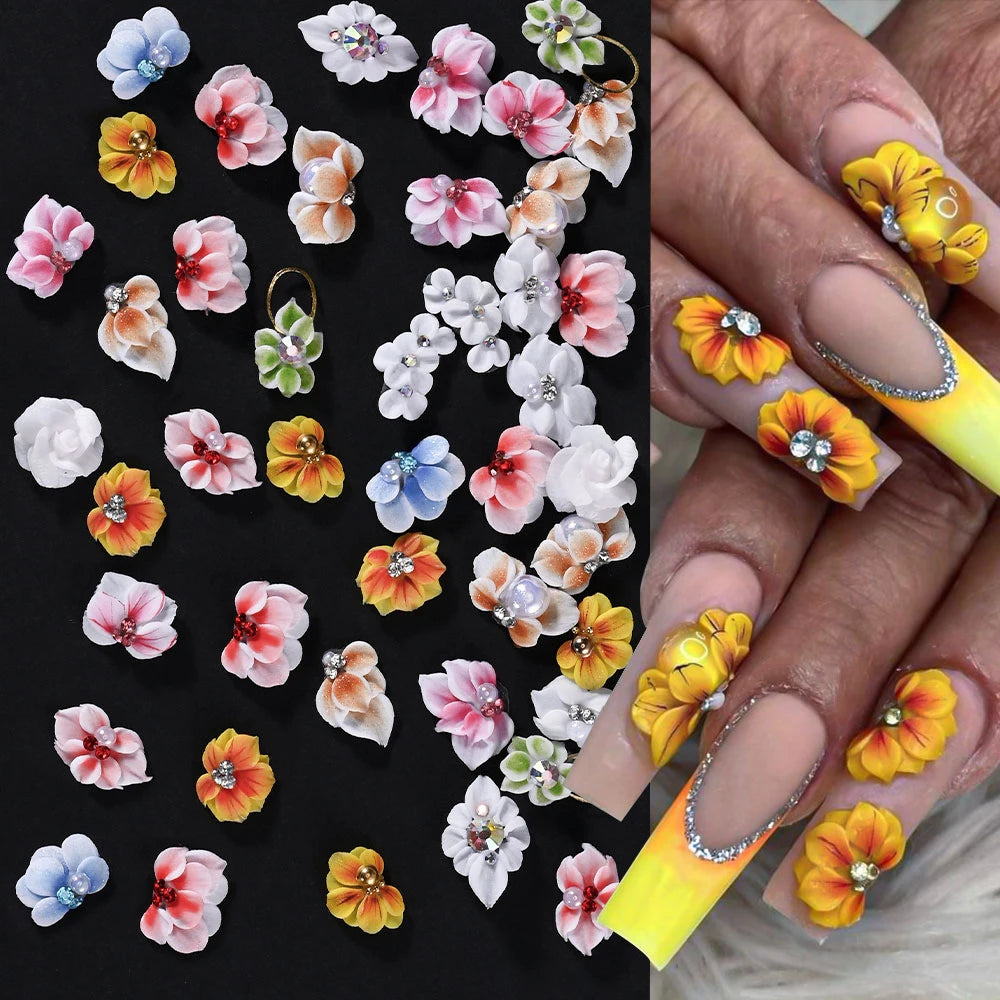 3D Acrylic Flower Nail Charms – Rhinestone & Pearl | MAFANAILS Nail Art Charms PRIMED