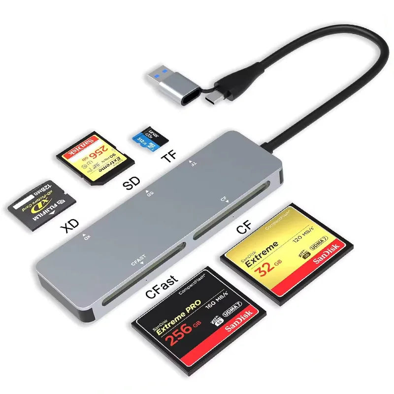 UTHAI CR307 5-Slot USB 3.0 Type-C Multi Card Reader CF SD TF Multi Card Reader PRIMED GRAY