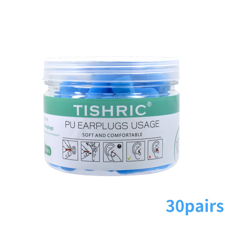 Soft PU Foam Earplugs 30/60 Pairs – 35.5dB Noise Reduction | TISHRIC Foam Earplugs PRIMED 30pairs blue China Mainland