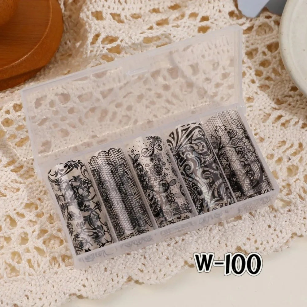 Lace Holographic Nail Foils – Black & White Sequin Stickers