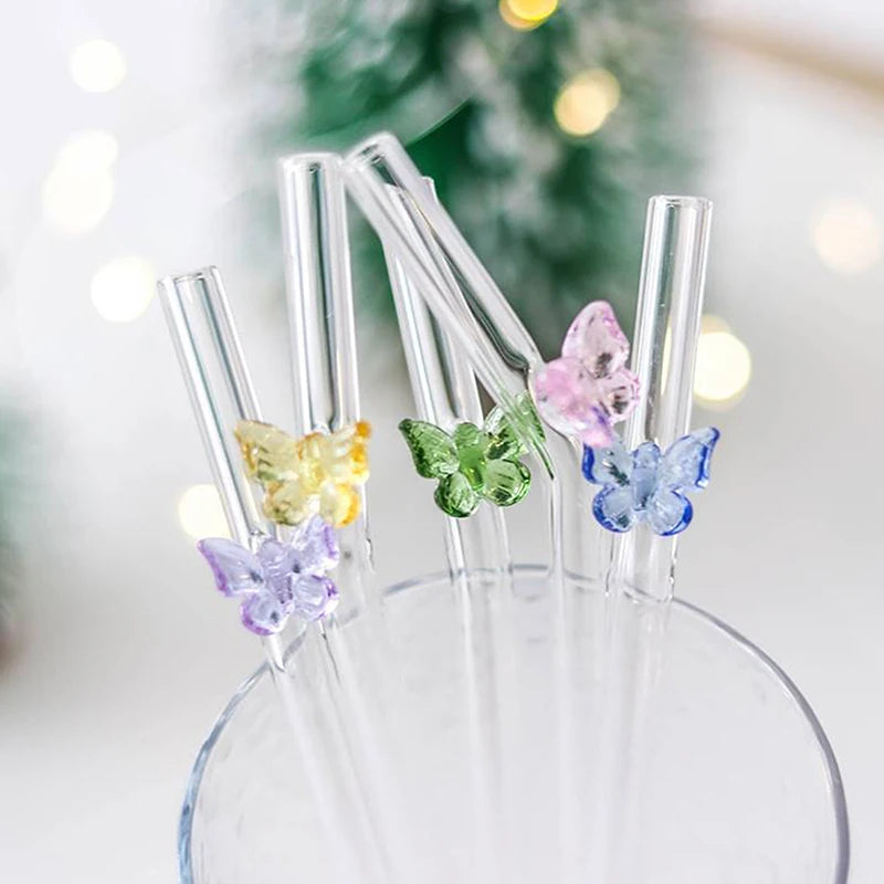 Butterfly Glass Straw Reusable Eco-Friendly + Cleaning Brush