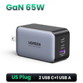 UGREEN 65W GaN 3-Port USB-C PD Fast Charger for Laptop & Phone USB-C Wall Charger PRIMED 3 Ports GaN 65W US China