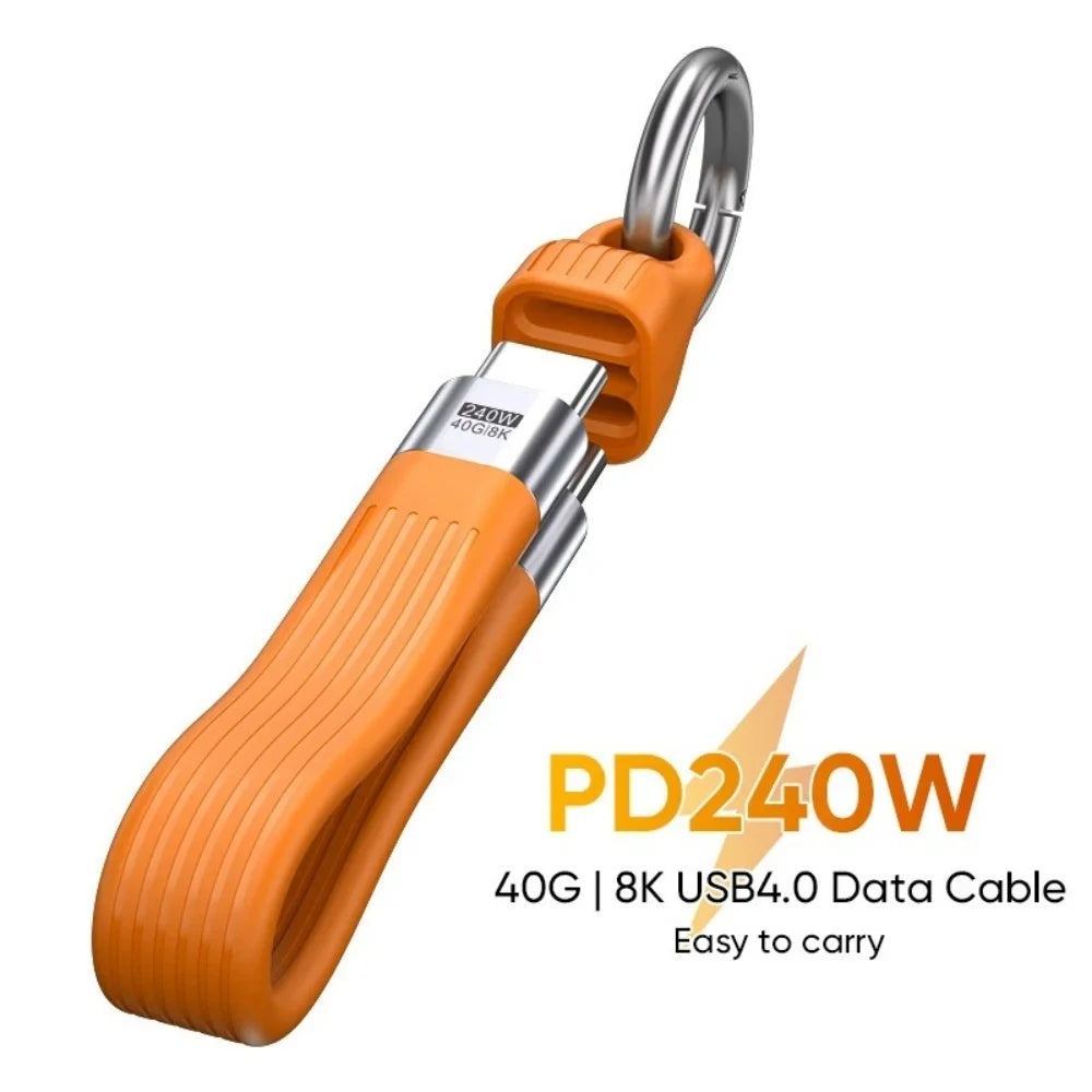USB-C Keychain Cable USB 4.0 40Gbps 8K@60Hz PD3.1 5A USB-C Keychain Cable PRIMED Orange