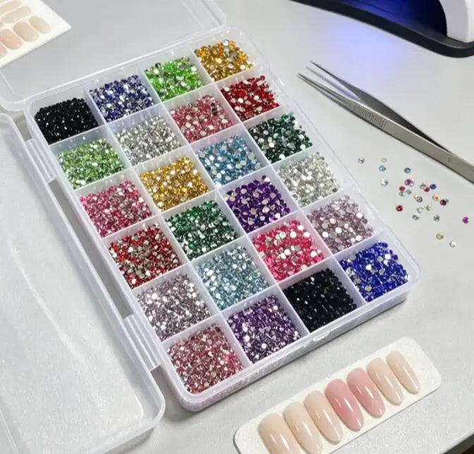 9000Pcs Mixed Nail Rhinestones – 24 Grid Flat Back Gems Set