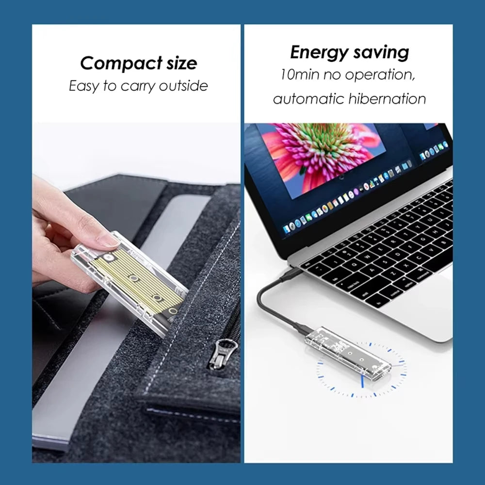 RGB M.2 NVMe SSD Enclosure USB-C 10Gbps Transparent Case SSD Enclosure PRIMED