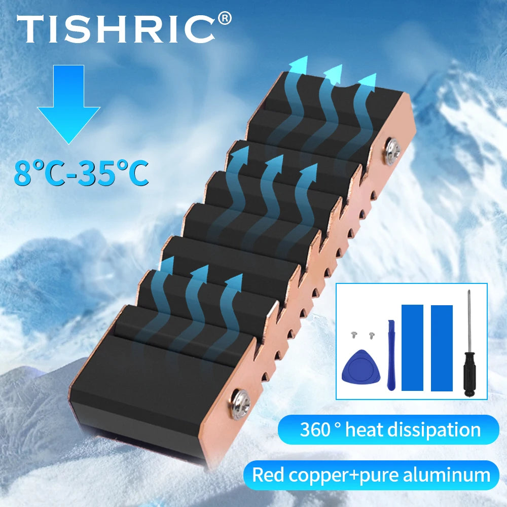 TISHRIC M.2 2280 SSD Heat Sink – Copper & Aluminum + Thermal Pad SSD Heat Sink PRIMED