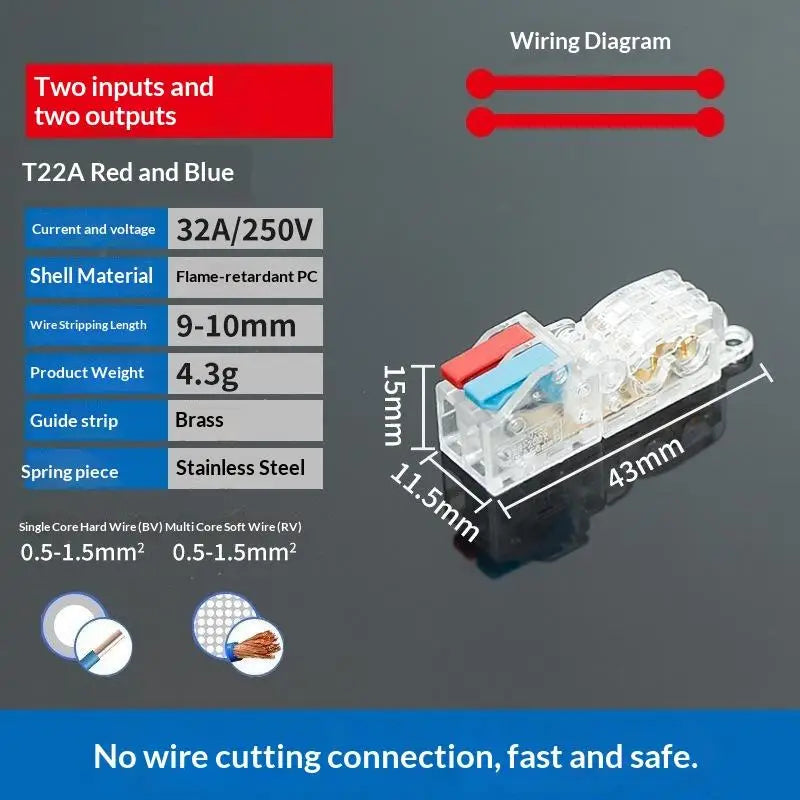 T-Type No-Strip Wire Connector | Quick Branch Terminal Block
