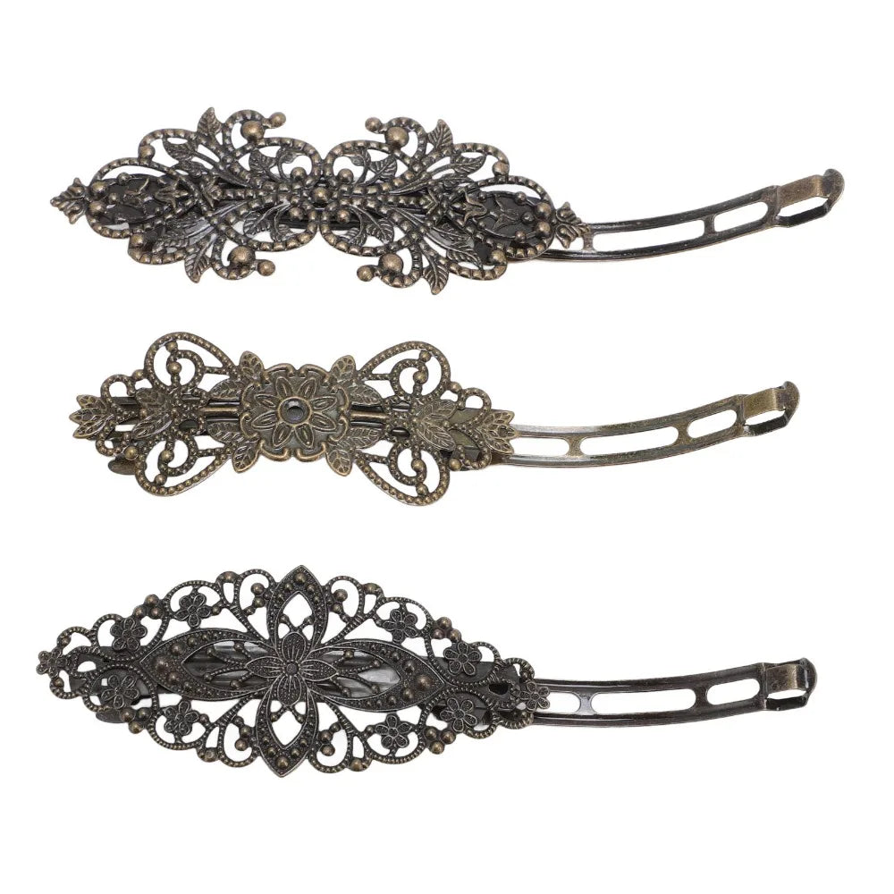Vintage Antique Bronze Hair Clips Set of 3 | Retro Barrettes