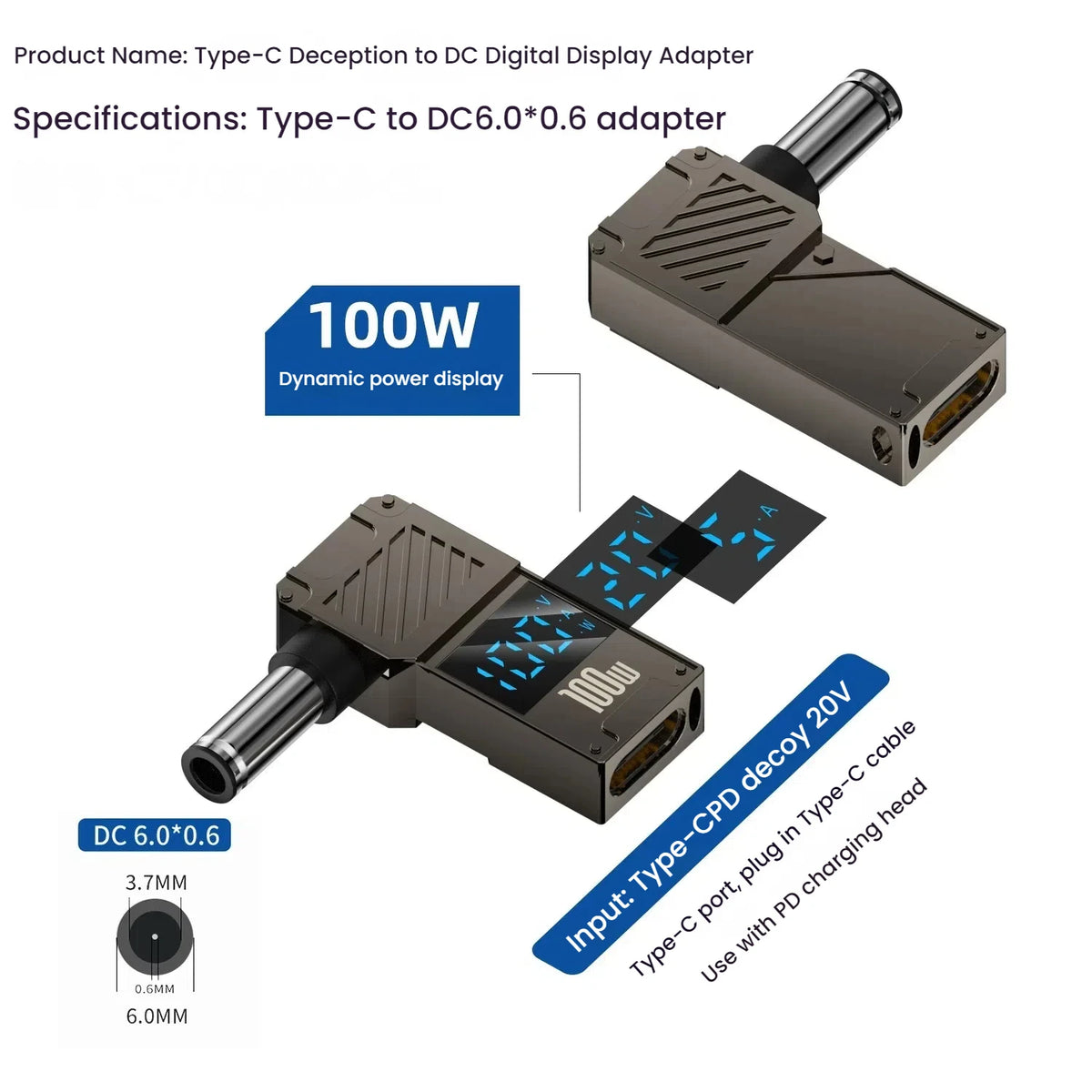 TISHRIC 100W USB-C to DC Laptop Charger Adapter – HP Dell Lenovo