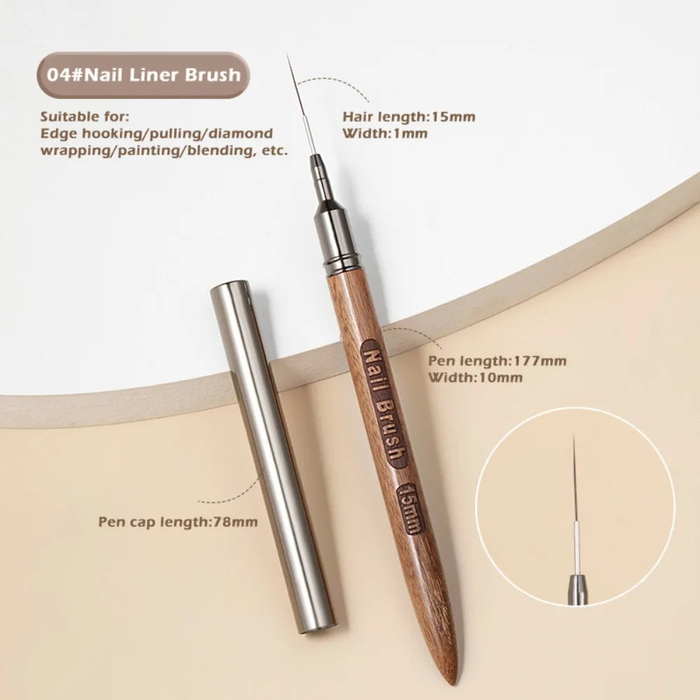 Sandalwood Nail Liner Brush | Fine Detail Nail Art Tool 6–18mm