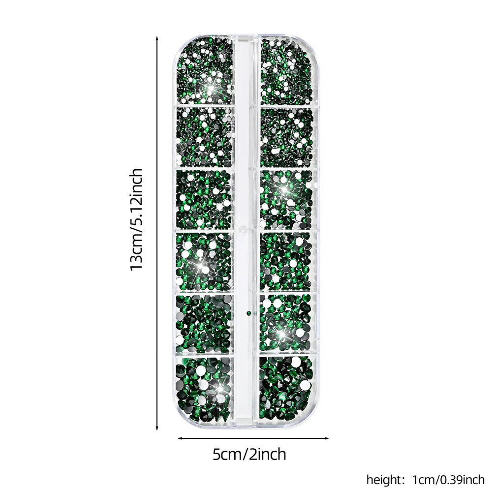 Emerald Green Flatback Nail Crystals – Multi Shape Gem Kit 2-Box Nail Gem Kit PRIMED