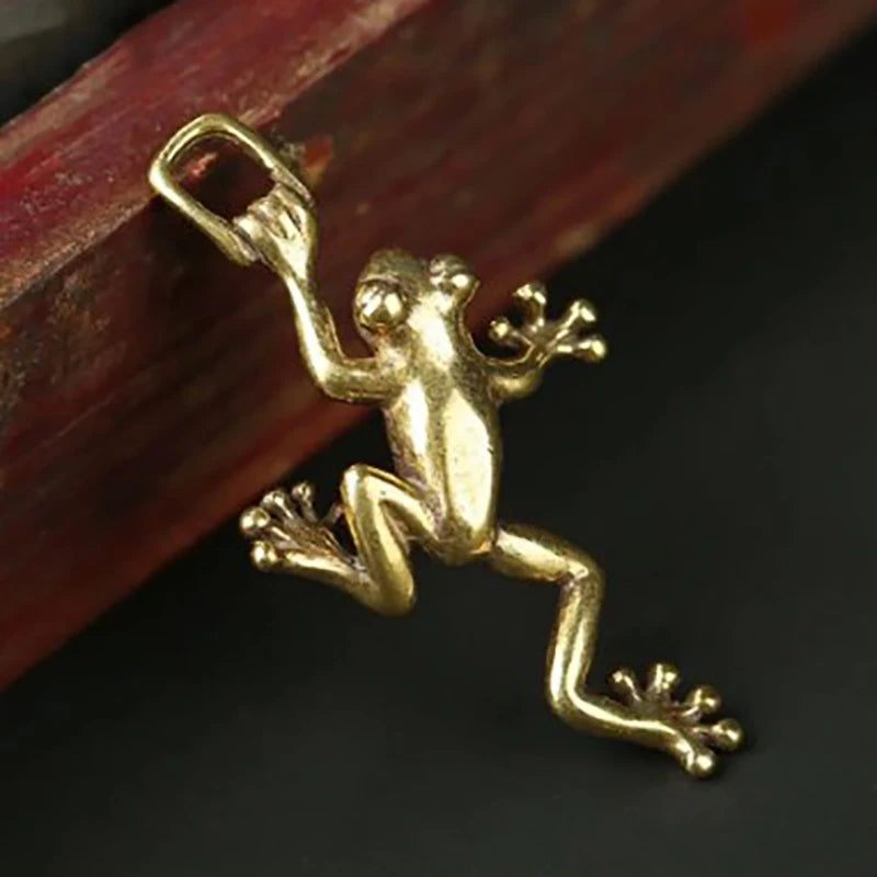 Solid Brass Leaping Frog Statue Keychain & Mini Figurine