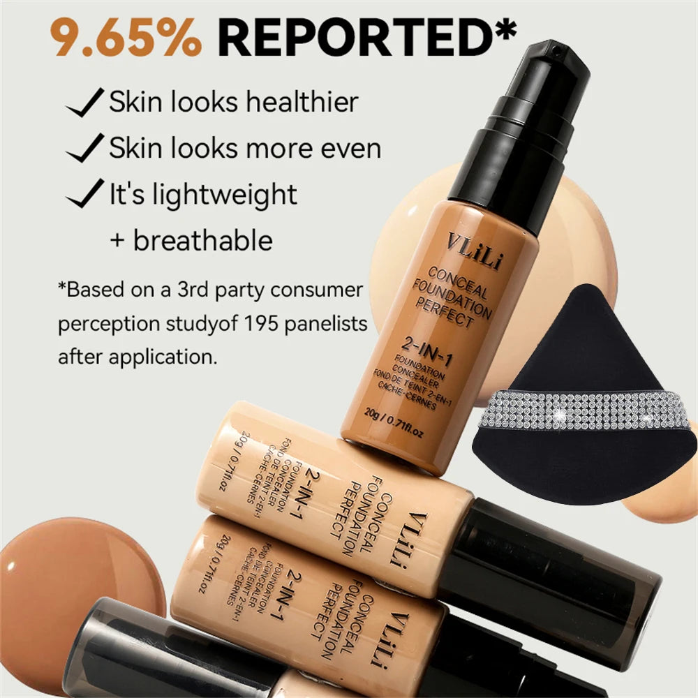 Waterproof Full Coverage Liquid Foundation & Puff Set Liquid Foundation Set PRIMED