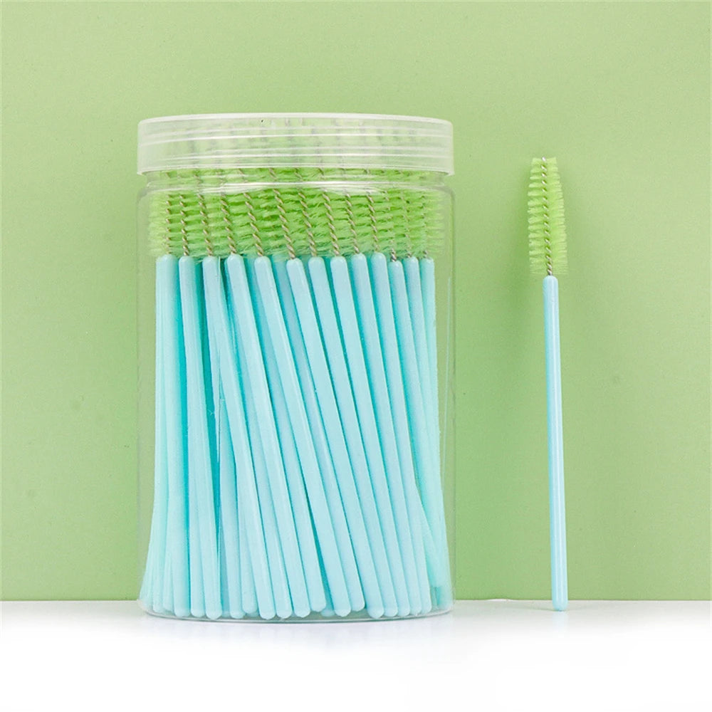 100 Pcs Spoolie Brushes – Eyelash Extension Makeup Tools Spoolie Brush Set PRIMED blue green