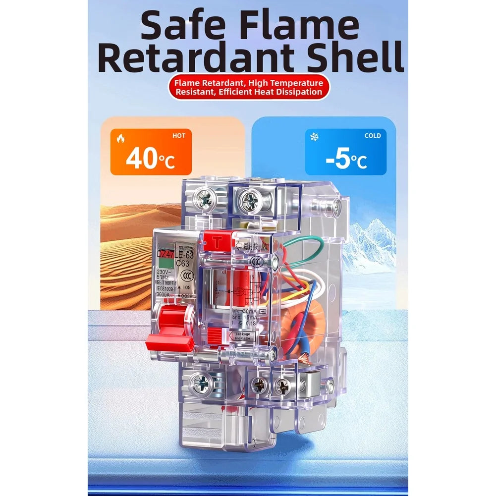 Transparent Circuit Breaker 1P 6A–63A | Leakage & Overload Guard
