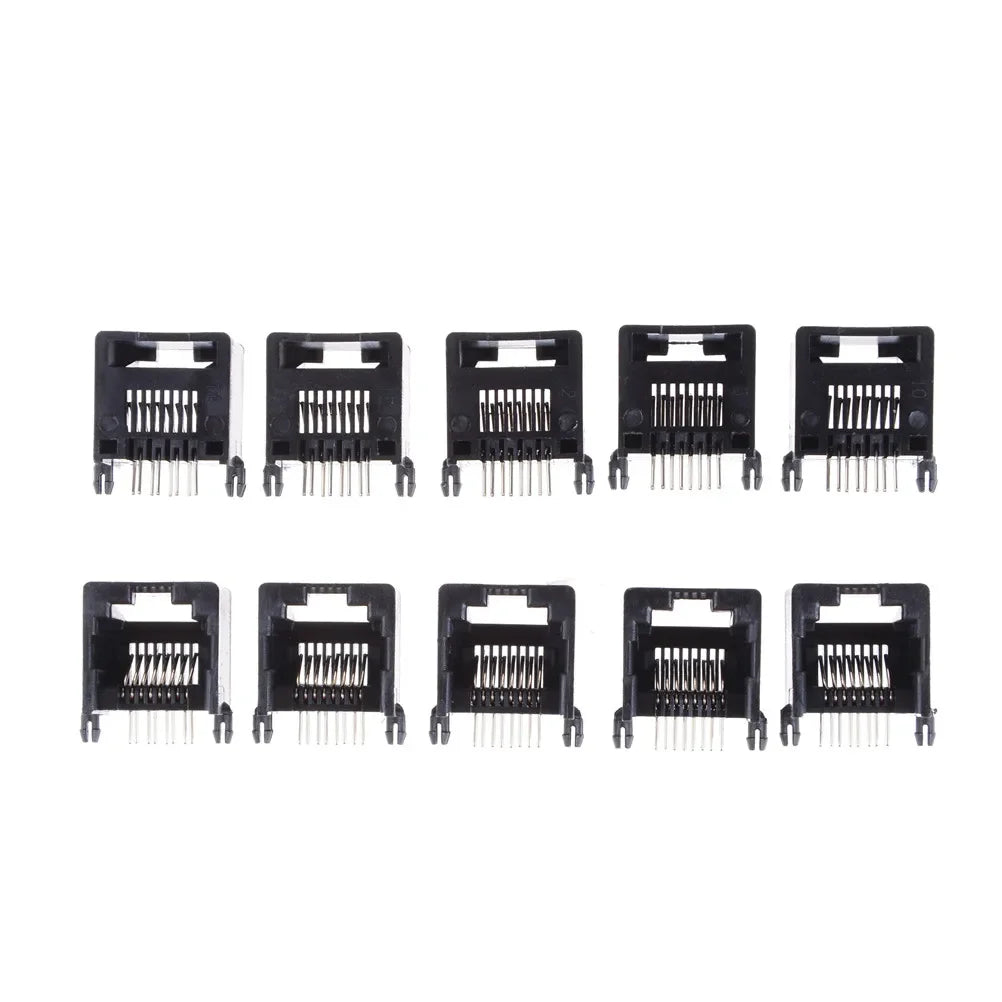 10-Pack RJ45 8P8C PCB Jack Socket – Black Network Connector