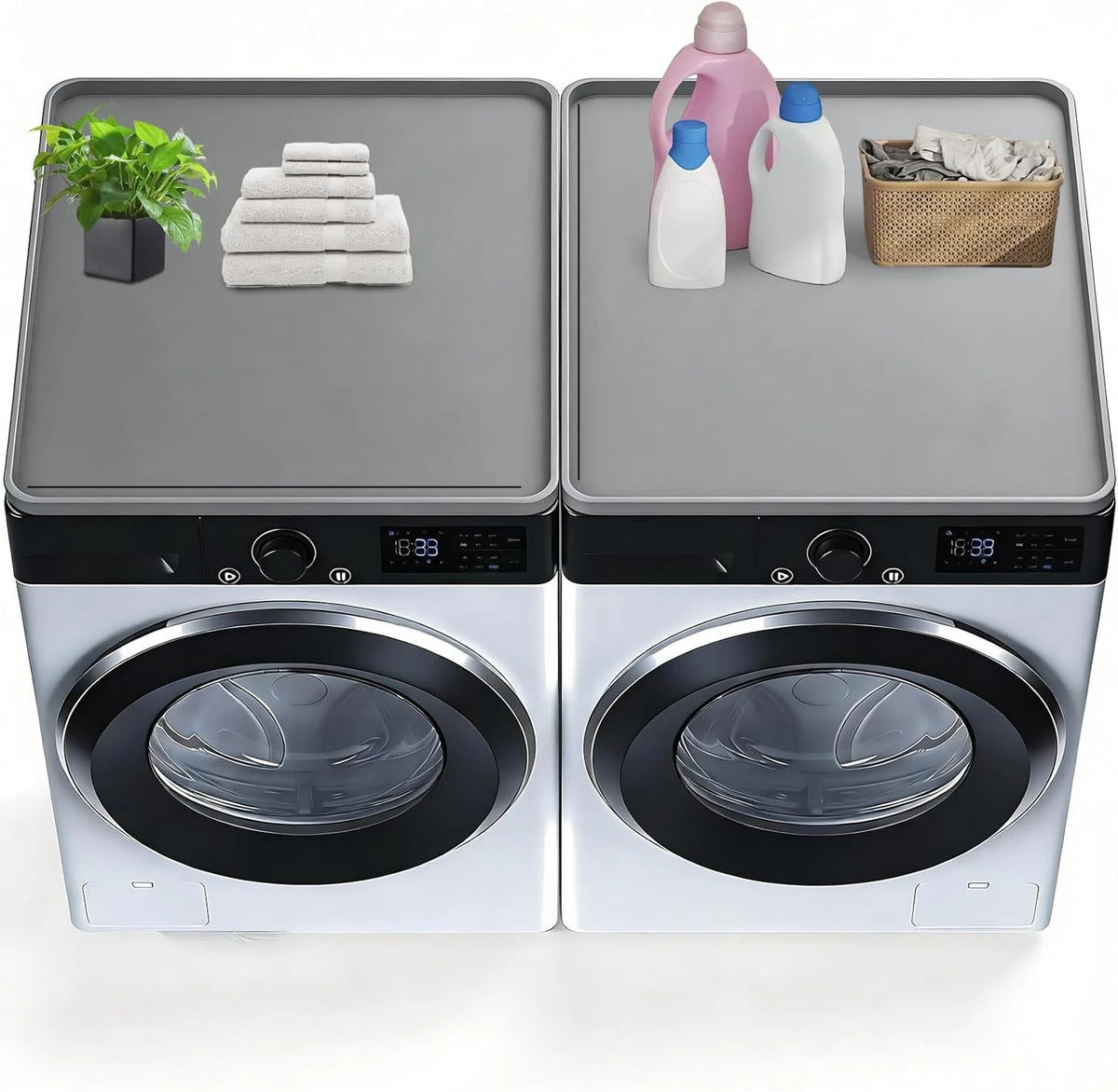 Silicone Washer & Dryer Topper Mat – Non-Slip Protector Appliance Topper Mat PRIMED 2 Pieces Grey 68.5x68.5cm