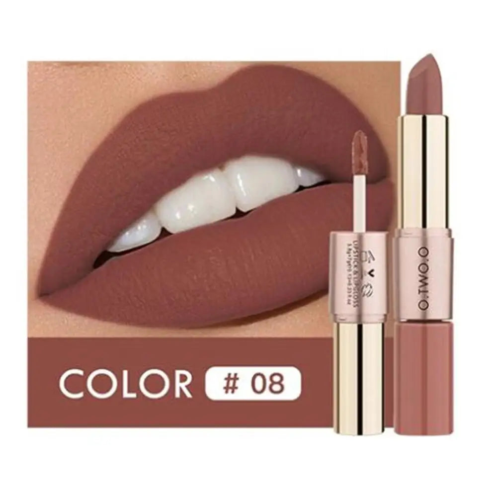 O.TWO.O 2-in-1 Matte Lipstick & Lip Gloss – 12 Colors Matte Lip Gloss PRIMED 08