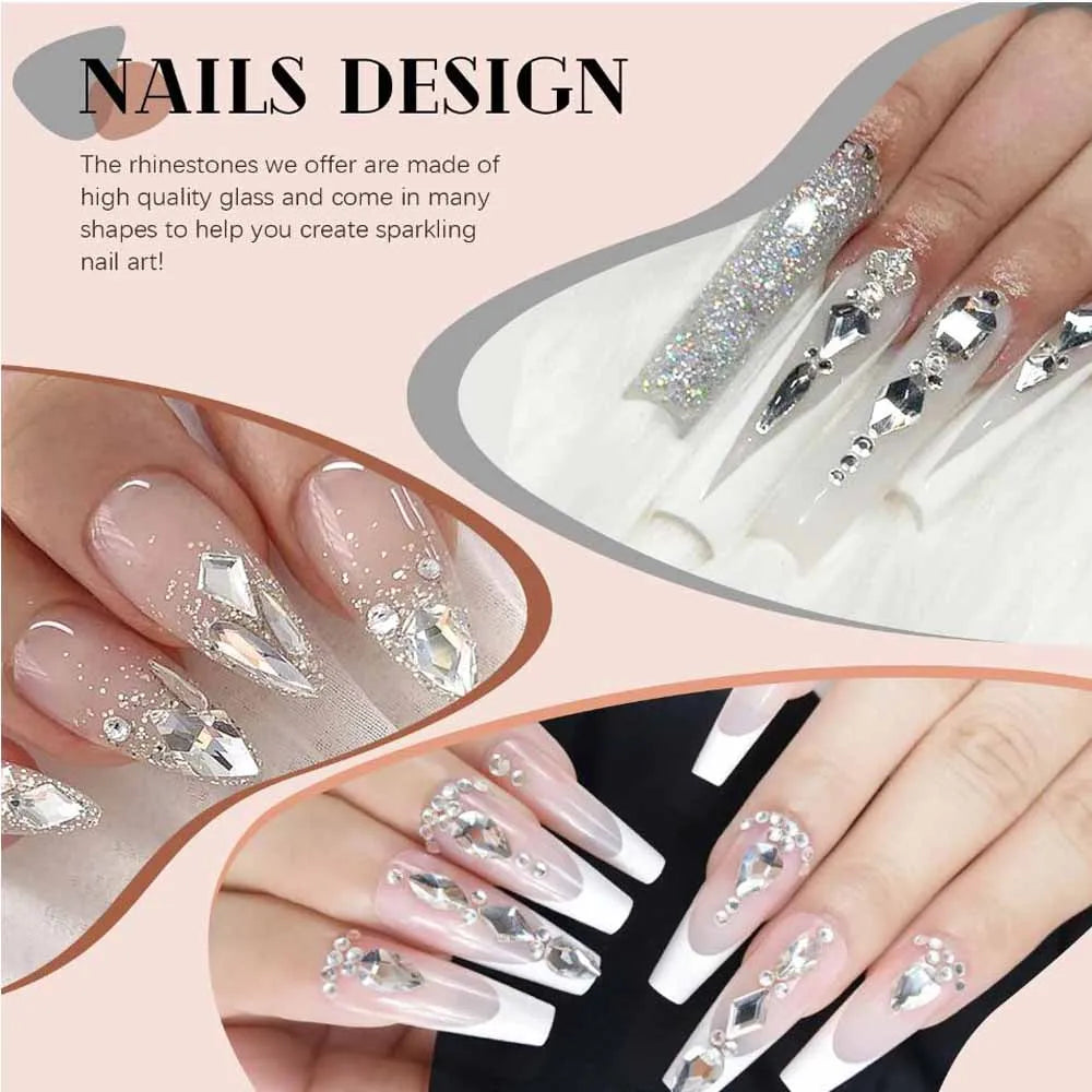 12-Grid 3D Crystal Nail Rhinestones – Mixed Size Gem Set Nail Art Rhinestones PRIMED