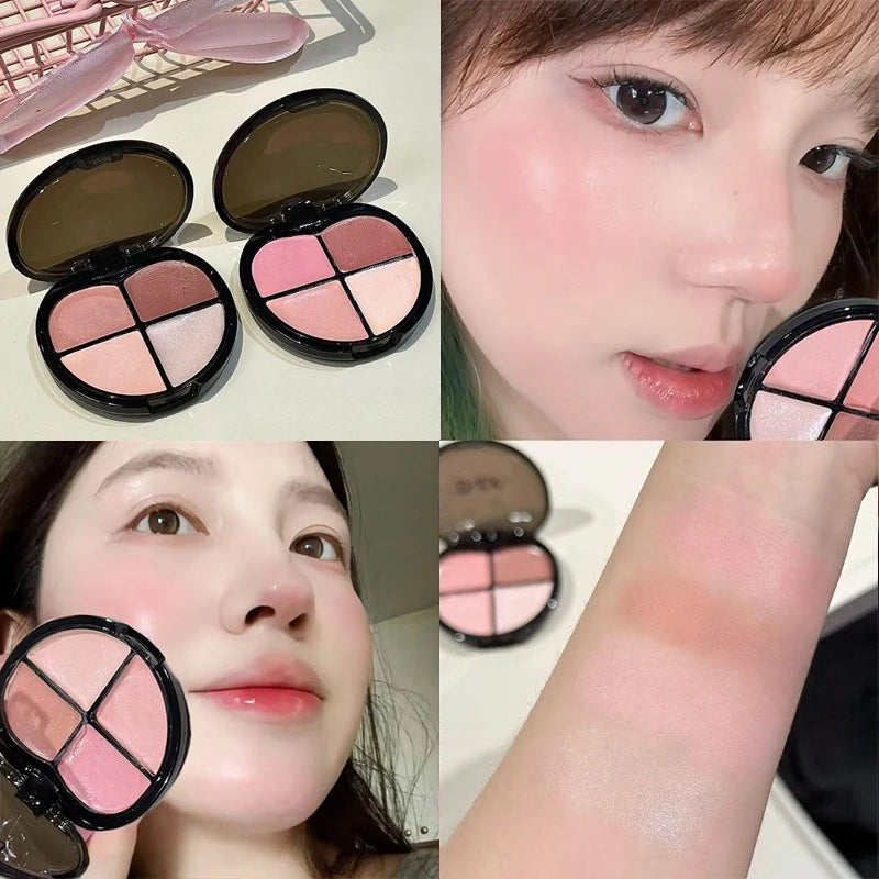 4-Color Cream Blush Palette | Dewy Shimmer K-Beauty Glow Cream Blush Palette PRIMED