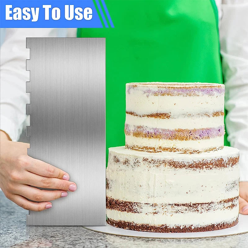 LMETJMA 10" Double-Sided Stainless Steel Cake Scraper & Smoother Cake Scraper PRIMED