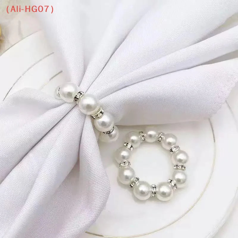 Luxury Beaded Pearl Napkin Rings Gold Holder 4cm | Elegant