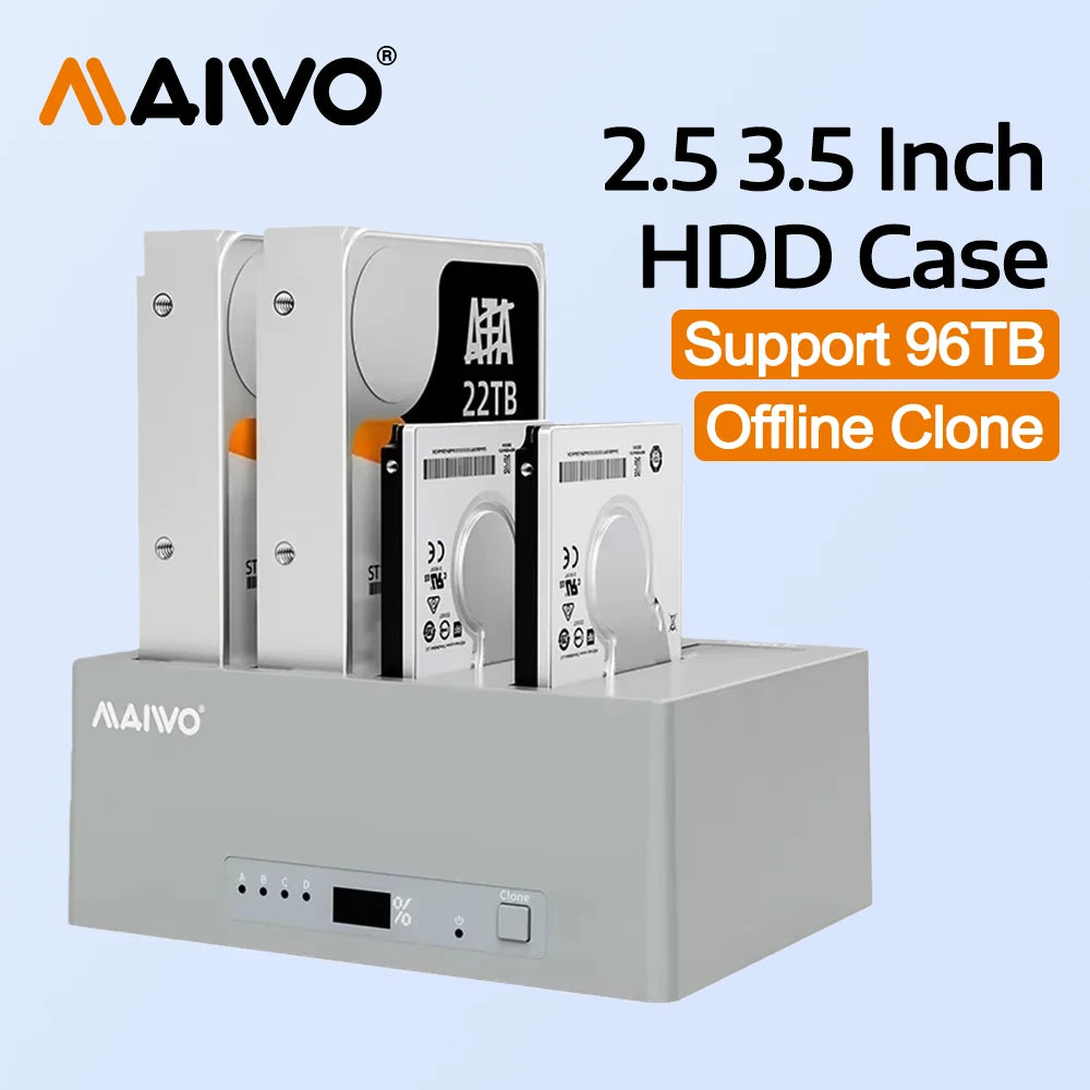 MAIWO 4-Bay HDD Docking Station | 1:3 Offline Clone | 96TB Type-C HDD Docking Station PRIMED
